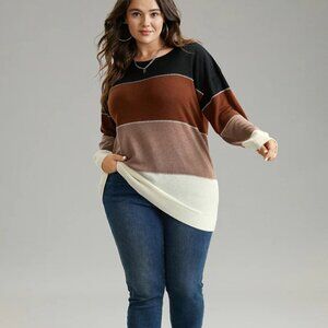BloomChic Super soft Essentials Color block Contrast Round Neck Pullover XL